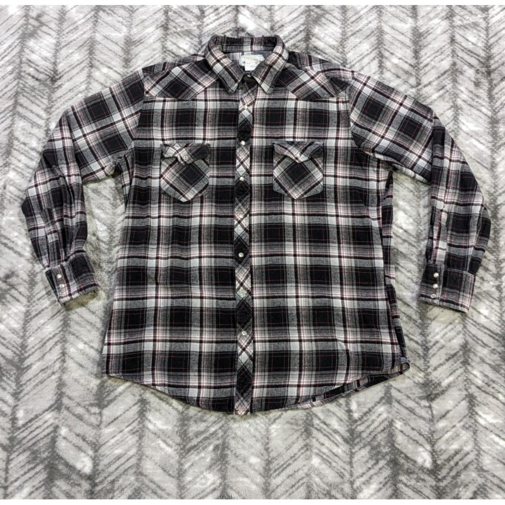 Wrangler Retro Shirt Mens XLT Tall Pearl Snap Long Sleeve Plaid Western Ranch